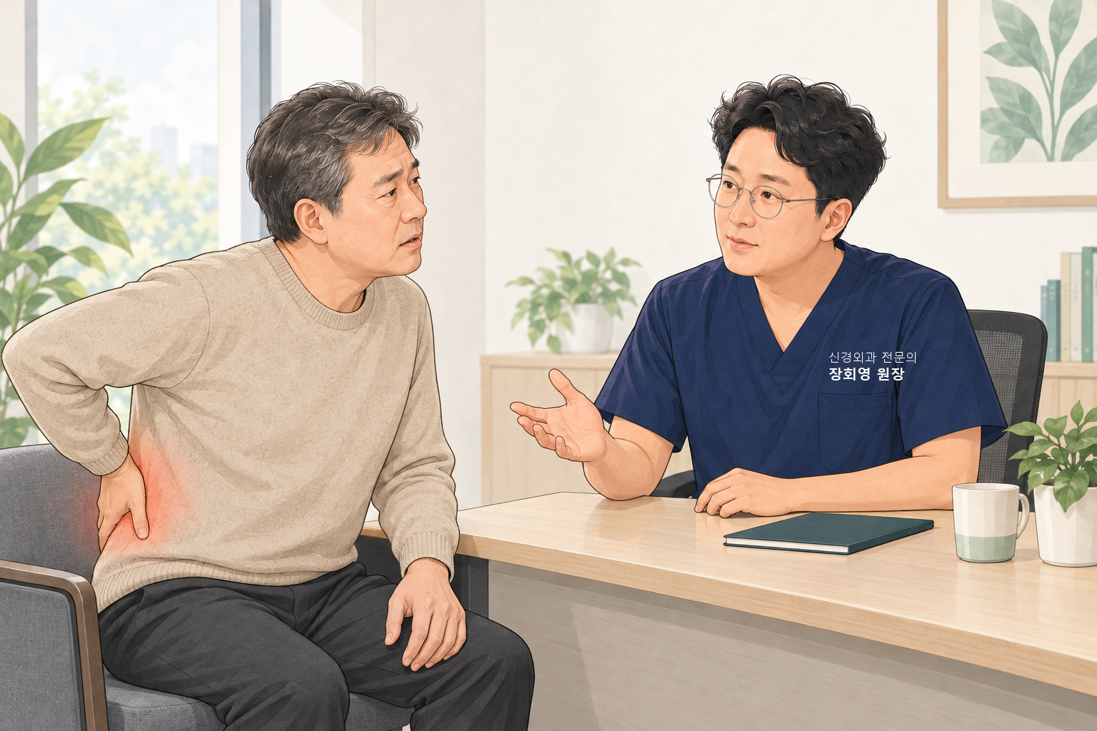 설명용 일러스트 | 주사를 맞으면 두세 달은 지낼 만하다가 다시 아파 와 수술을 고민하시는 분이 많습니다.