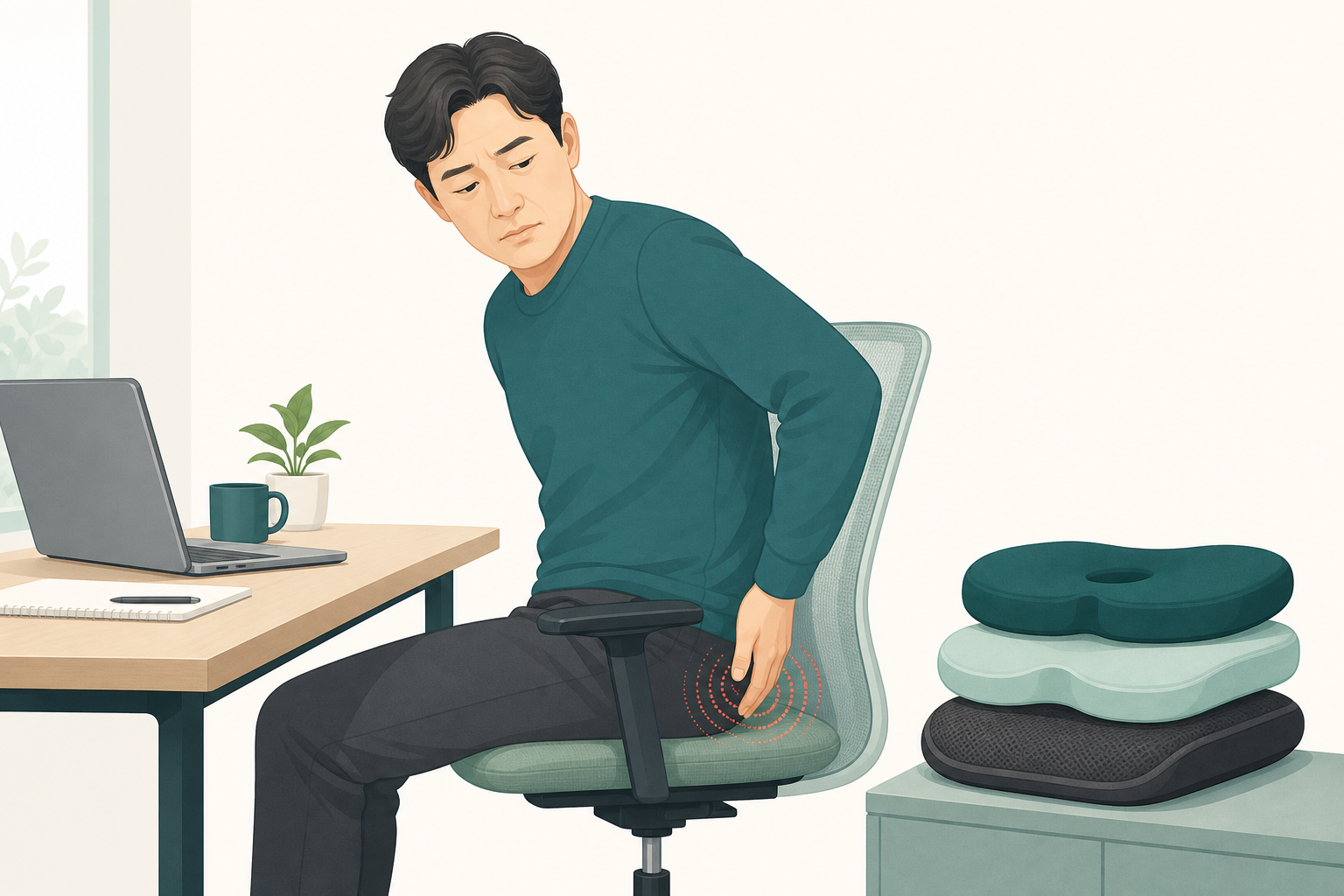 방석을 바꿔도 한쪽 엉덩이 저림이 반복되어 체중을 옮겨 앉는 사람