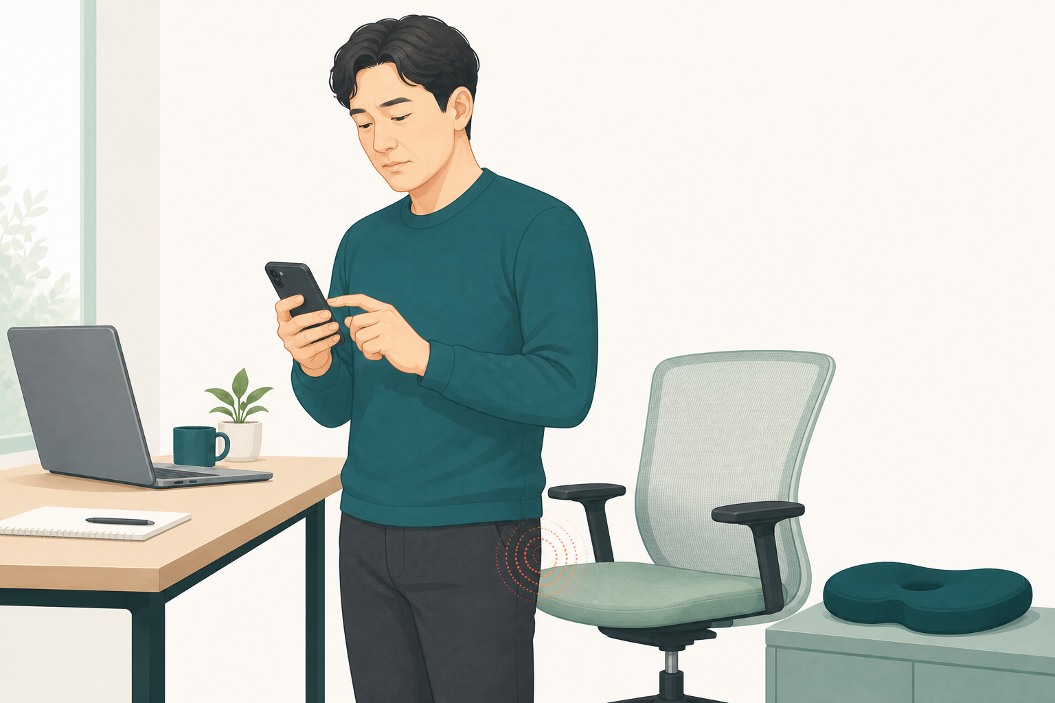 의자에서 일어난 뒤 엉덩이 저림이 풀리는 시간을 기록하는 사람