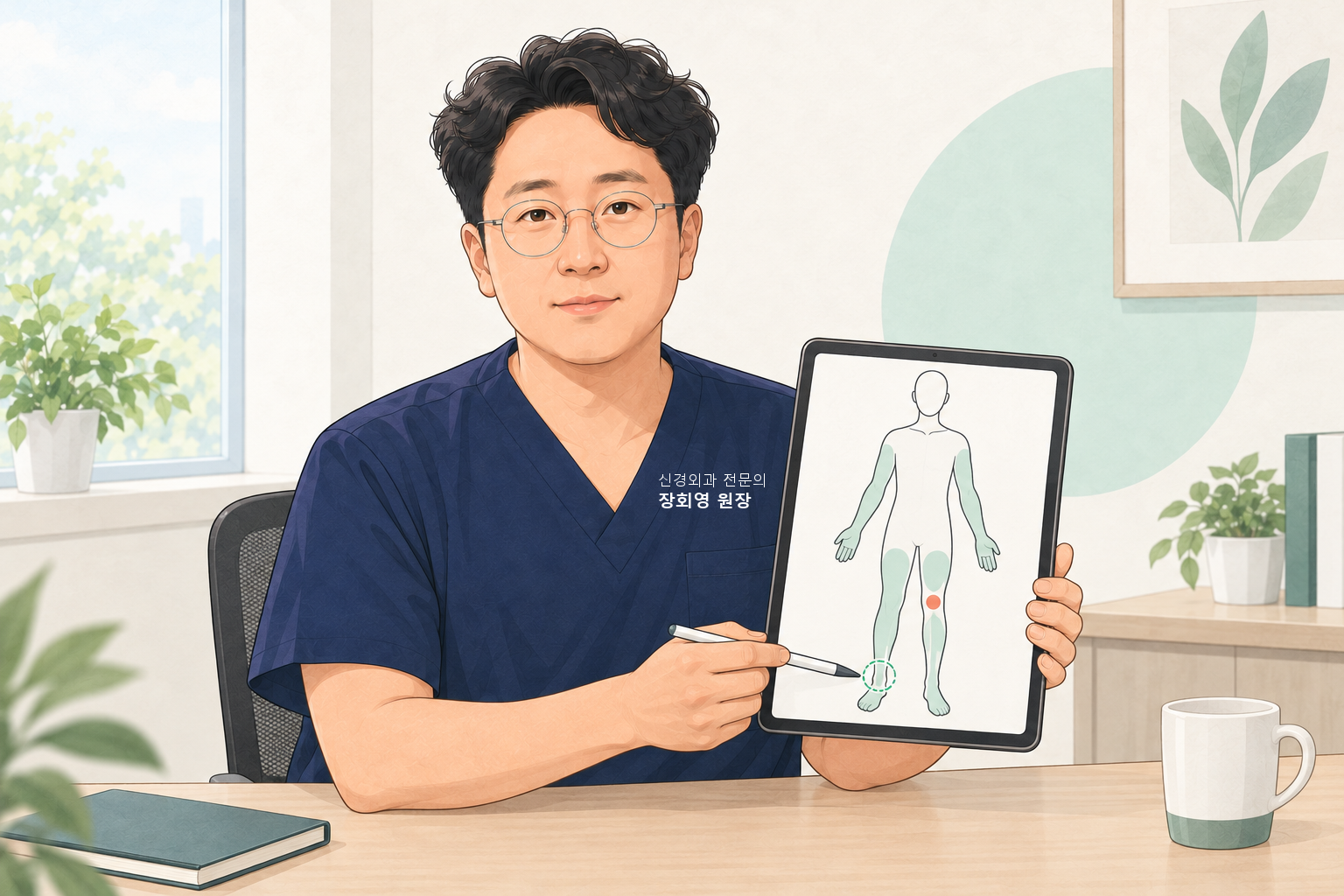 설명용 일러스트 | 지금 아픈 무릎과 함께 반대쪽 발목을 접질렸던 이력도 확인합니다.