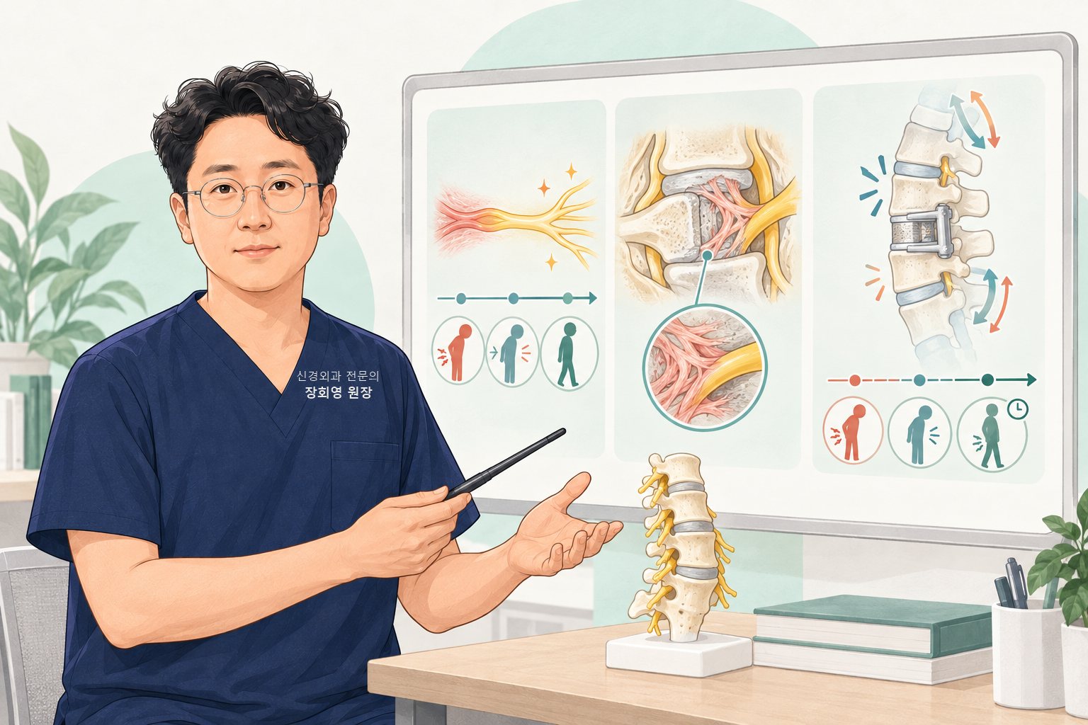 수술 뒤 증상이 이어진 시점과 다시 심해진 시점에 따라 확인 순서가 달라지는 과정을 설명하는 그림